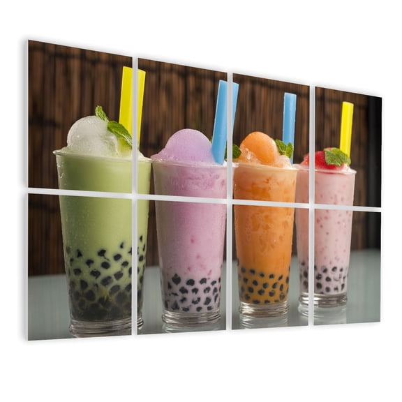 8 Pack Art Acoustic Panels Sound Absorbing Bubble Tea Fruit Smoothie Decorative Soundproof Wall Panels Self Adhesive for Nursery Game Room Bedroom 48"x32"