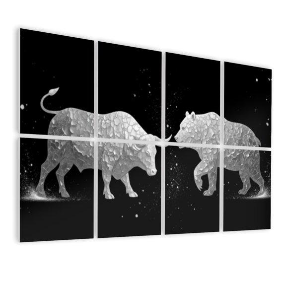 8 Pack Art Acoustic Panels Sound Absorbing Bull Bear Gold Financial Trader Golden Bull Golden Bear Market Decorative Soundproof Wall Panels Self Adhesive for Nursery Game Room Bedroom 48"x32"