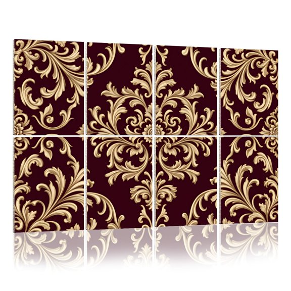 8 Pack Art Acoustic Panels Sound Absorbing Burgundy Maroon Damask Floral Motifs Symmetry Curved Lines Decorative Soundproof Wall Panels Self Adhesive for Nursery Game Room Bedroom 48"x32"