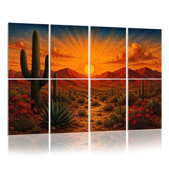 8 Pack Art Acoustic Panels Sound Absorbing Cactus String Arizona Desert Landscape Boho Western Decorative Soundproof Wall Panels Self Adhesive for Nursery Game Room Bedroom 48"x32"