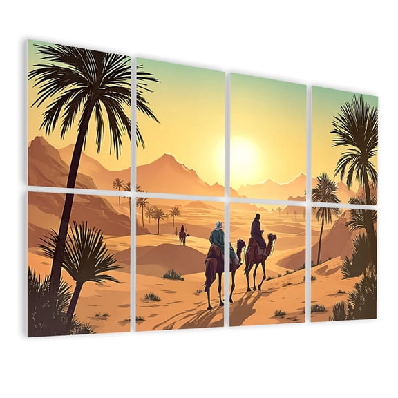 8 Pack Art Acoustic Panels Sound Absorbing Camel Riders Desert Sunset Palm Trees Mountain Landscape Decorative Soundproof Wall Panels Self Adhesive for Studios Home Offices 48"x32"