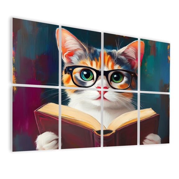 8 Pack Art Acoustic Panels Sound Absorbing Cat Reading Books Cat Posters Nursery Farmhouse Geometric Mountains Decorative Soundproof Wall Panels Self Adhesive for Nursery School Classroom 48"x32"
