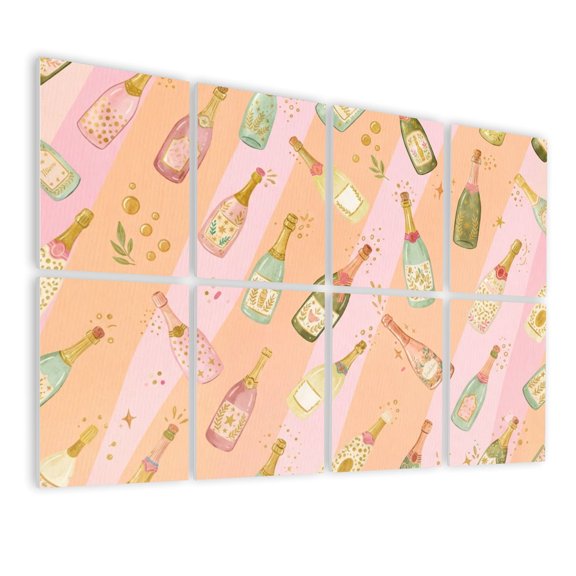 8 Pack Art Acoustic Panels Sound Absorbing Champagne Bottle Pink Peach Striped Decorative Soundproof Wall Panels Self Adhesive for Nursery Game Room Bedroom 48"x32"