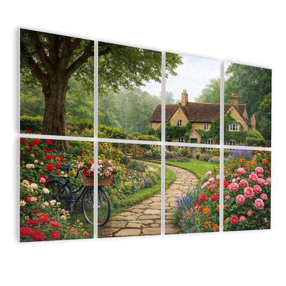8 Pack Art Acoustic Panels Sound Absorbing Charming English Cottage Surrounded by Decorative Soundproof Wall Panels Self Adhesive for Nursery Game Room Bedroom 48"x32"
