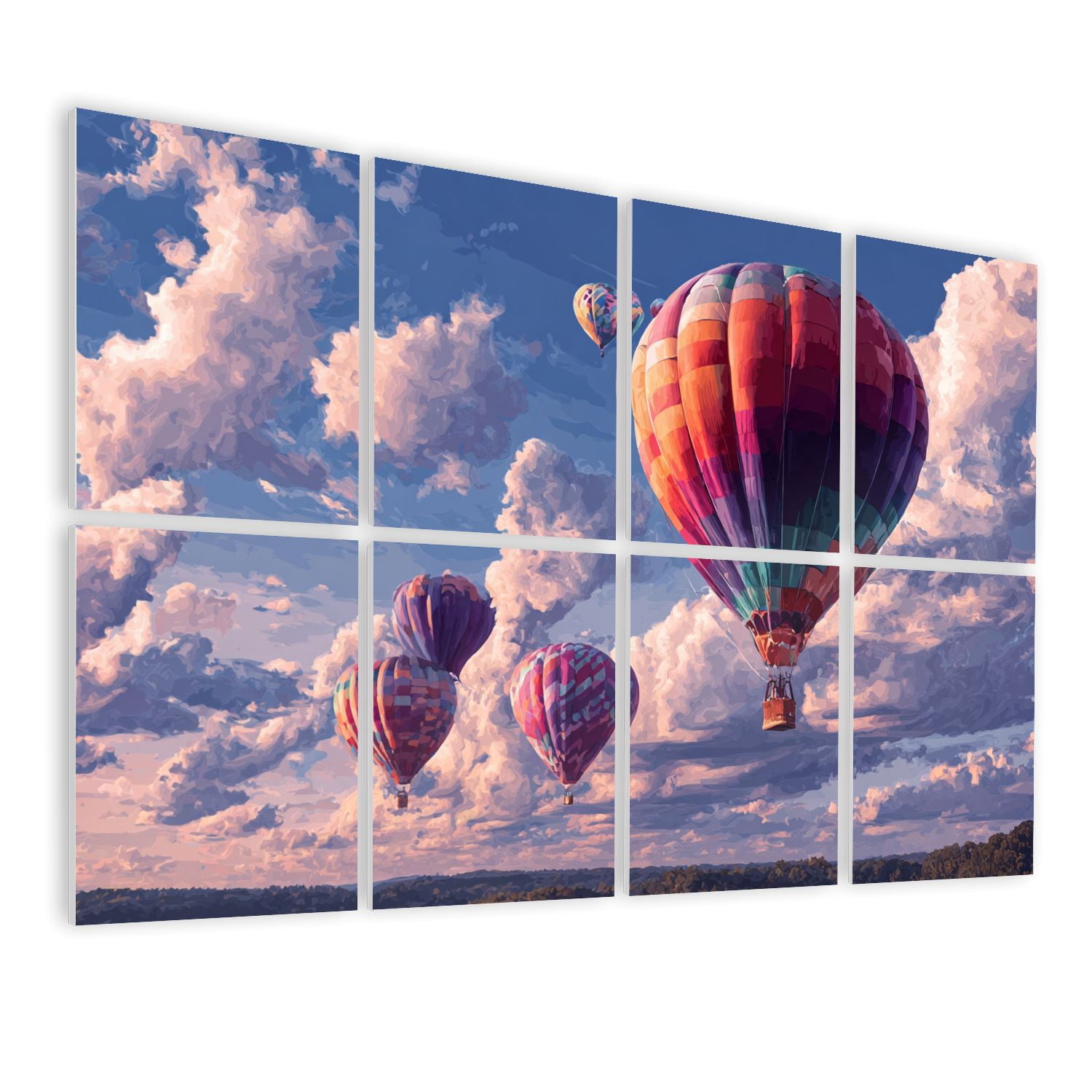 8 Pack Art Acoustic Panels Sound Absorbing Cheerful Hot Air Balloons Decorative Soundproof Wall Panels Self Adhesive for Nursery Game Room Bedroom 48"x32"