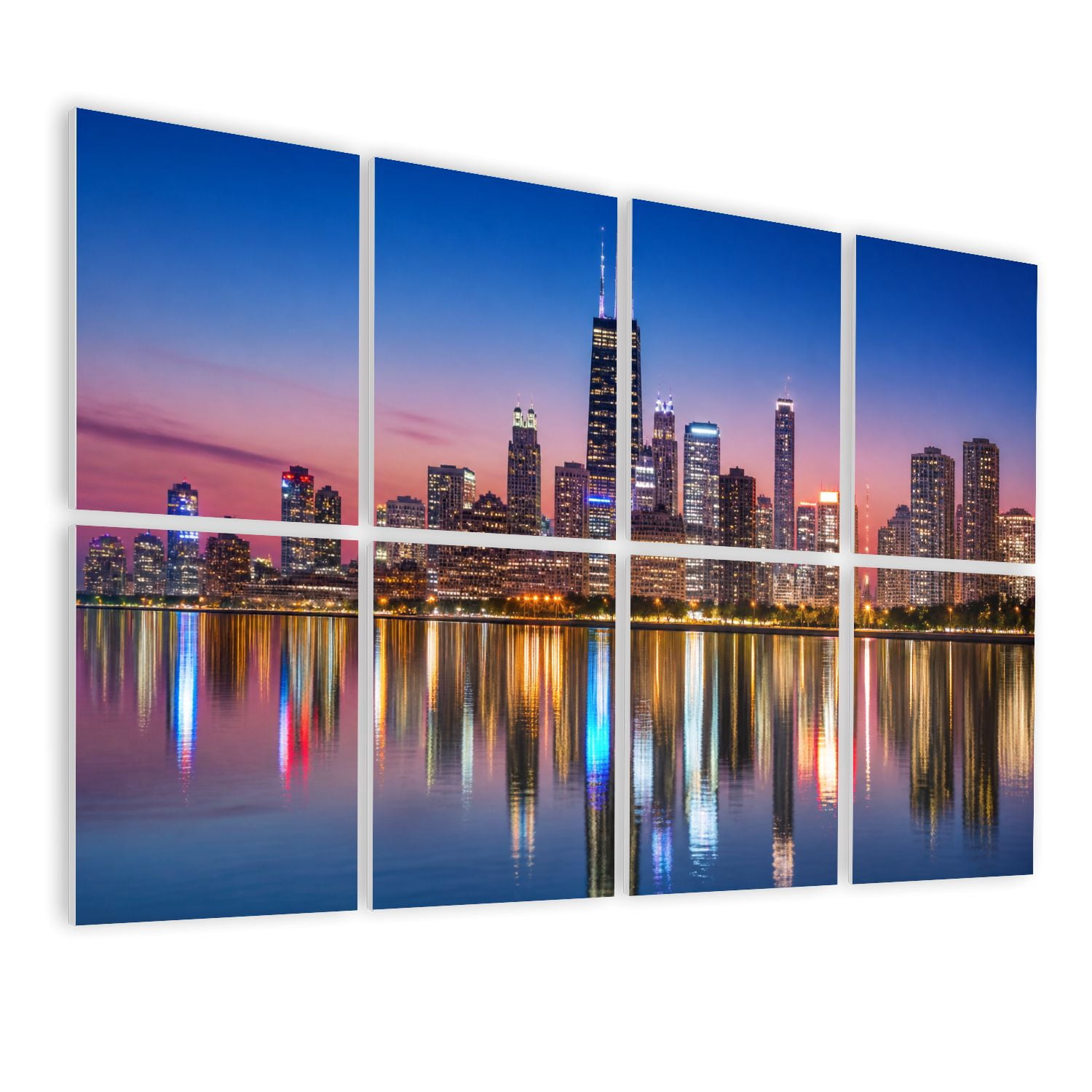 8 Pack Art Acoustic Panels Sound Absorbing Chicago Cityscape Lake Michigan Night Decorative Soundproof Wall Panels Self Adhesive for Nursery Game Room Bedroom 48"x32"