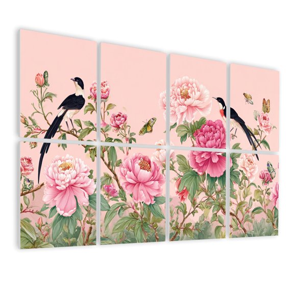 8 Pack Art Acoustic Panels Sound Absorbing Chinoiserie Animals Traditional Decor Long tailed Birds Decorative Soundproof Wall Panels Self Adhesive for Nursery Game Room Bedroom 48"x32"
