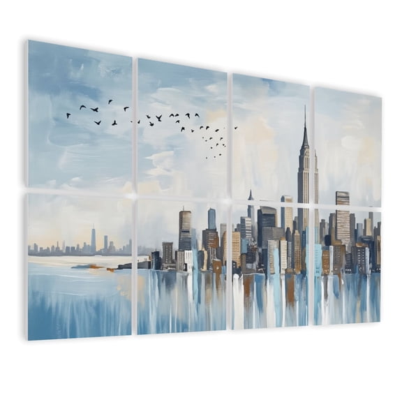 8 Pack Art Acoustic Panels Sound Absorbing Cityscape New York City Skyline Modern Abstract Grey NYC Skyscrapers Decorative Soundproof Wall Panels Self Adhesive for Nursery Game Room Bedroom 48"x32"