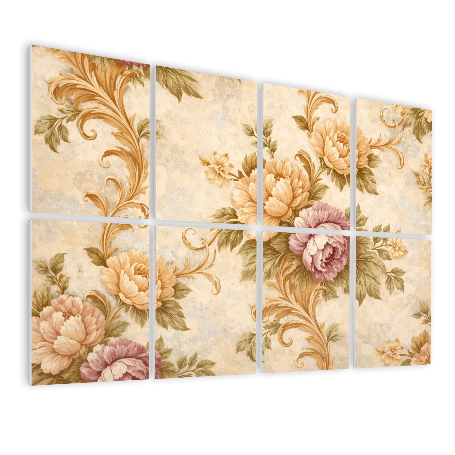 8 Pack Art Acoustic Panels Sound Absorbing Close up beige vintage floral Decorative Soundproof Wall Panels Self Adhesive for Nursery Game Room Bedroom 48"x32"