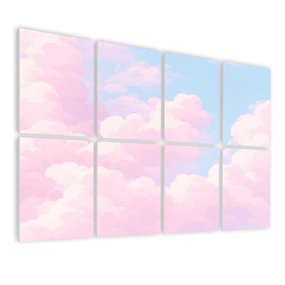 8 Pack Art Acoustic Panels Sound Absorbing Cloud Colorful cotton candy Soft fog clouds pastel colored Decorative Soundproof Wall Panels Self Adhesive for Nursery Game Room Bedroom 48"x32"