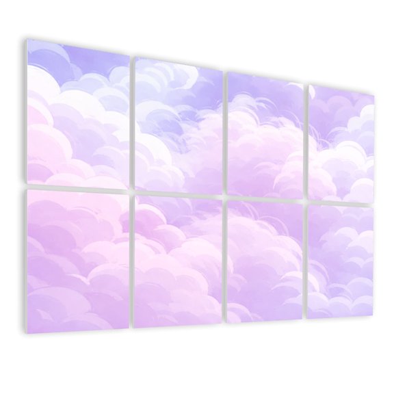 8 Pack Art Acoustic Panels Sound Absorbing Cloud series Colorful Soft clouds pastel colored purple Decorative Soundproof Wall Panels Self Adhesive for Nursery Game Room Bedroom 48"x32"