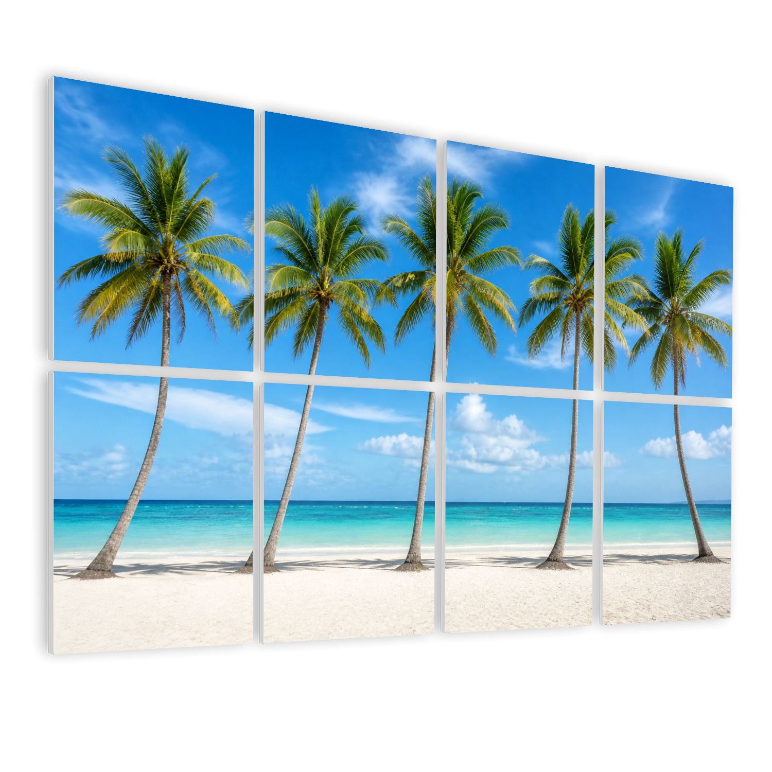 8 Pack Art Acoustic Panels Sound Absorbing Coconut Palm trees white sandy beach Decorative Soundproof Wall Panels Self Adhesive for Nursery Game Room Bedroom 48"x32"