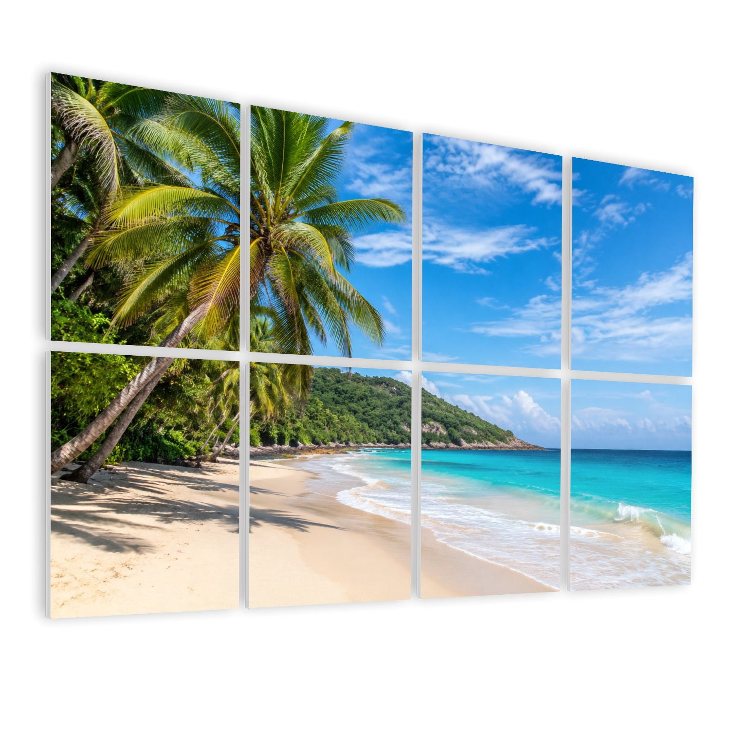 8 Pack Art Acoustic Panels Sound Absorbing Coconut palms sunny beach turquoise sea Decorative Soundproof Wall Panels Self Adhesive for Nursery Game Room Bedroom 48"x32"