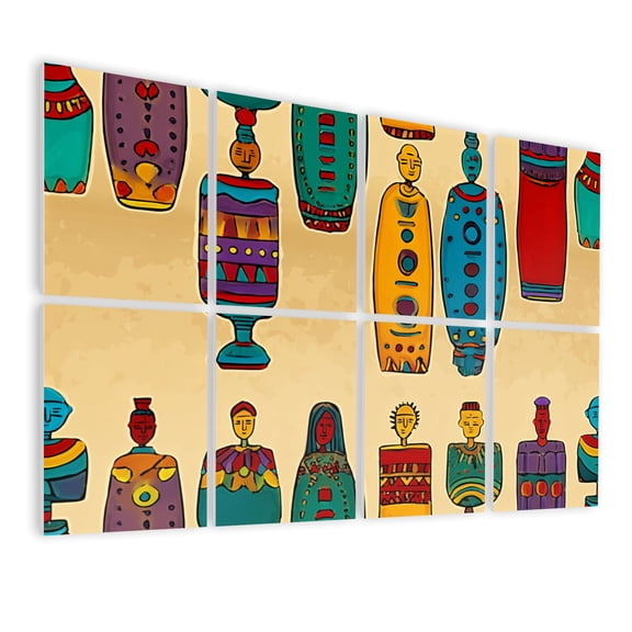 8 Pack Art Acoustic Panels Sound Absorbing Colorful Abstract Tribal Figurines Geometric Ethnic Motifs Decorative Soundproof Wall Panels Self Adhesive for Nursery Game Room Bedroom 48"x32"