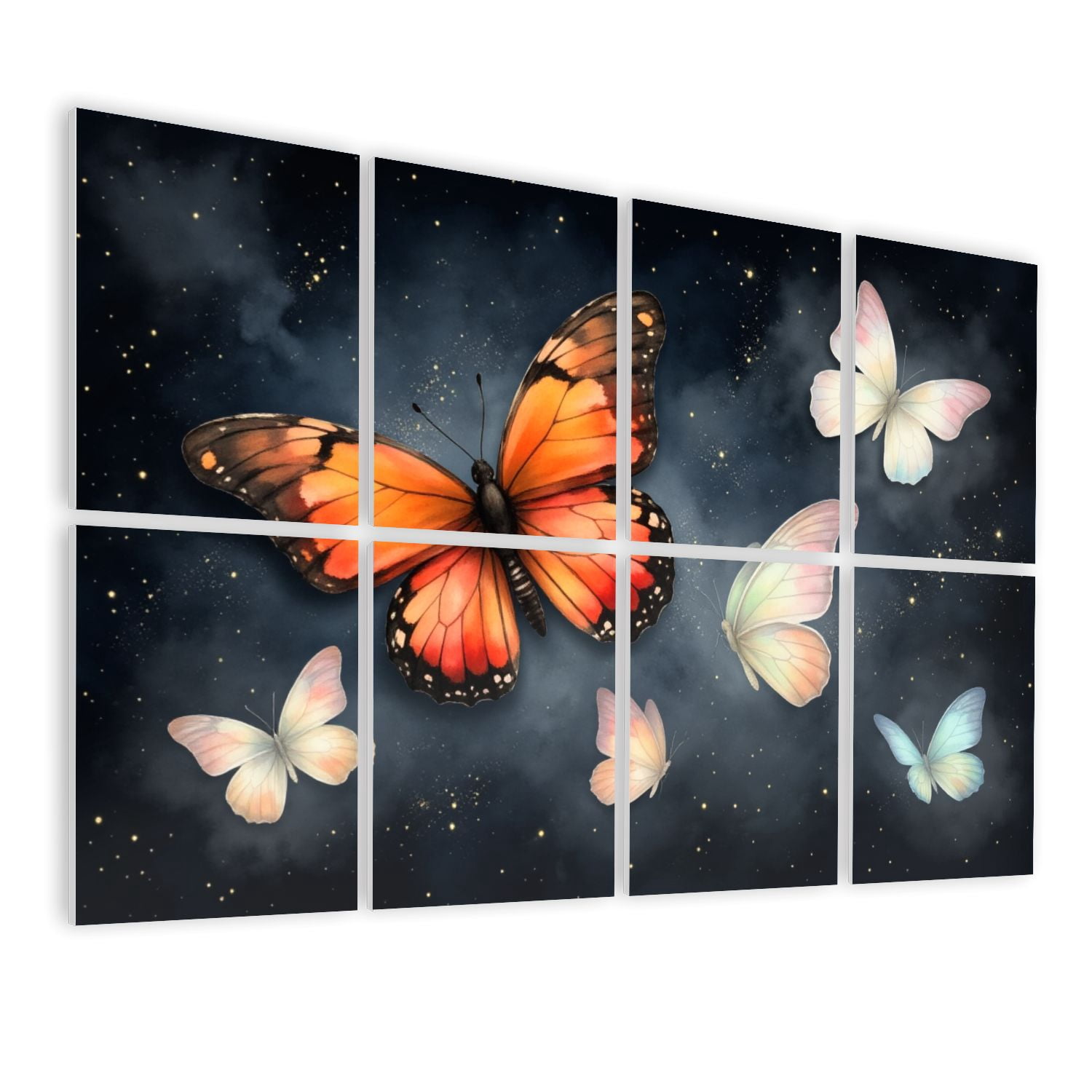 8 Pack Art Acoustic Panels Sound Absorbing Colorful Artistic Butterflies Dark Decorative Soundproof Wall Panels Self Adhesive for Nursery Game Room Bedroom 48"x32"