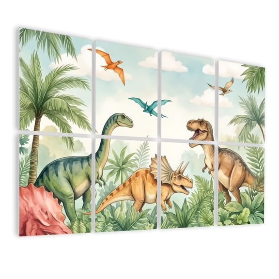 8 Pack Art Acoustic Panels Sound Absorbing Colorful Dinosaur Tyrannosaurus Triceratops Brachiosaurus Pterosaurs Decorative Soundproof Wall Panels Self Adhesive for Nursery Game Room Bedroom 48"x32"