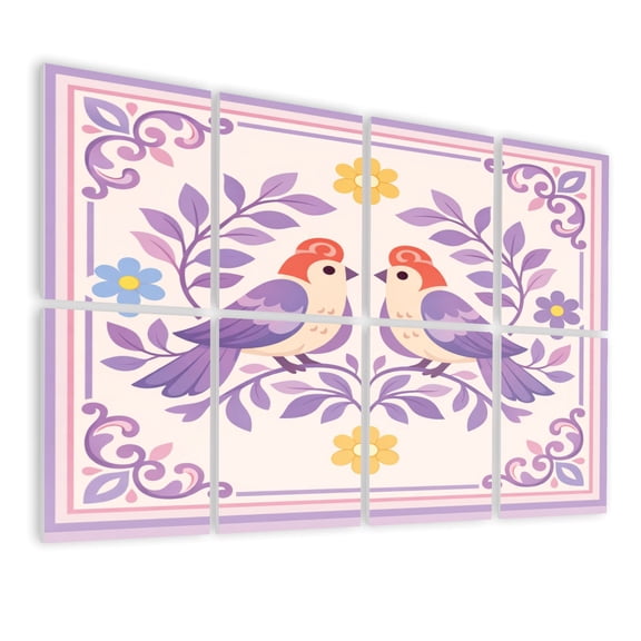 8 Pack Art Acoustic Panels Sound Absorbing Colorful Floral Bird Purple Yellow Accents Decorative Soundproof Wall Panels Self Adhesive for Nursery Game Room Bedroom 48"x32"