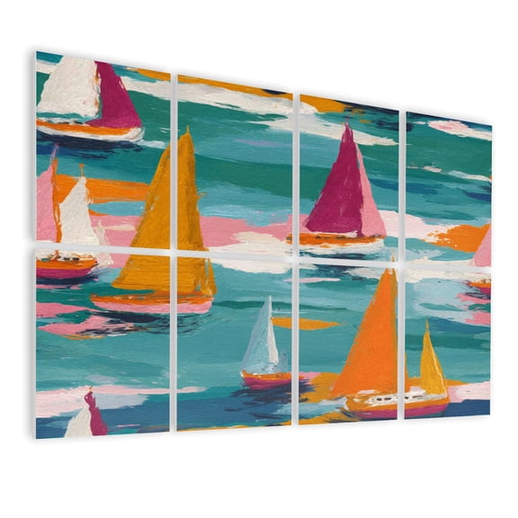 8 Pack Art Acoustic Panels Sound Absorbing Colorful Sailboats Vibrant Abstract Decorative Soundproof Wall Panels Self Adhesive for Nursery Game Room Bedroom 48"x32"