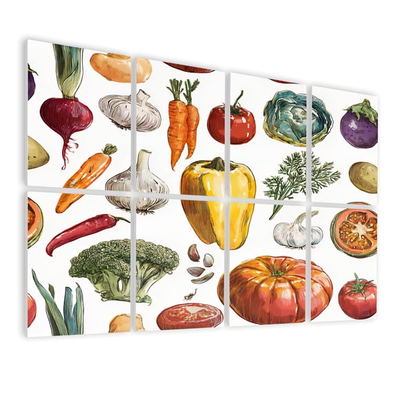 8 Pack Art Acoustic Panels Sound Absorbing Colorful Vegetables Tomato Carrot Pepper Garlic Decorative Soundproof Wall Panels Self Adhesive for Nursery Game Room Bedroom 48"x32"
