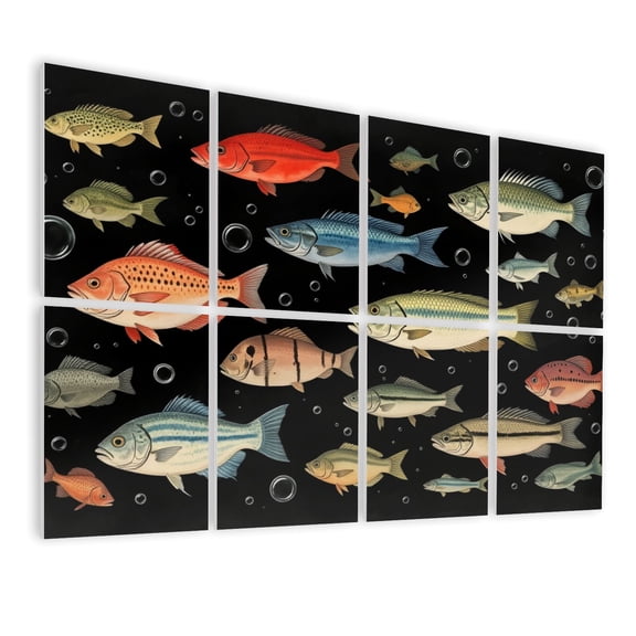 8 Pack Art Acoustic Panels Sound Absorbing Colorful Vintage Fish Black Bubbles Decorative Soundproof Wall Panels Self Adhesive for Nursery Game Room Bedroom 48"x32"