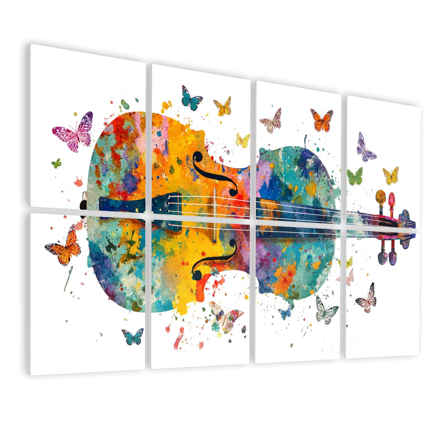 8 Pack Art Acoustic Panels Sound Absorbing Colorful Violin Butterflies Vibrant Colorful Butterfly Violin Musical Decorative Soundproof Wall Panels Self Adhesive for Nursery Game Room Bedroom 48"x32"