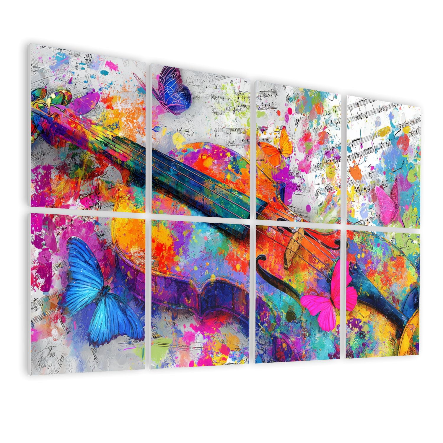 8 Pack Art Acoustic Panels Sound Absorbing Colorful Violin Butterflies Vibrant Colorful Butterfly Violin Musical Decorative Soundproof Wall Panels Self Adhesive for Nursery Game Room Bedroom 48"x32"