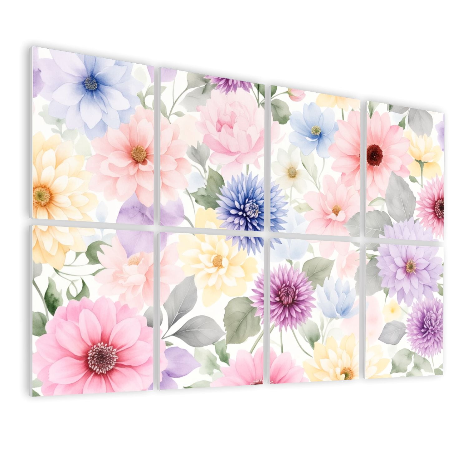 8 Pack Art Acoustic Panels Sound Absorbing Colorful Watercolor Floral Leaves Pastel Flowers Decorative Soundproof Wall Panels Self Adhesive for Nursery Game Room Bedroom 48"x32"