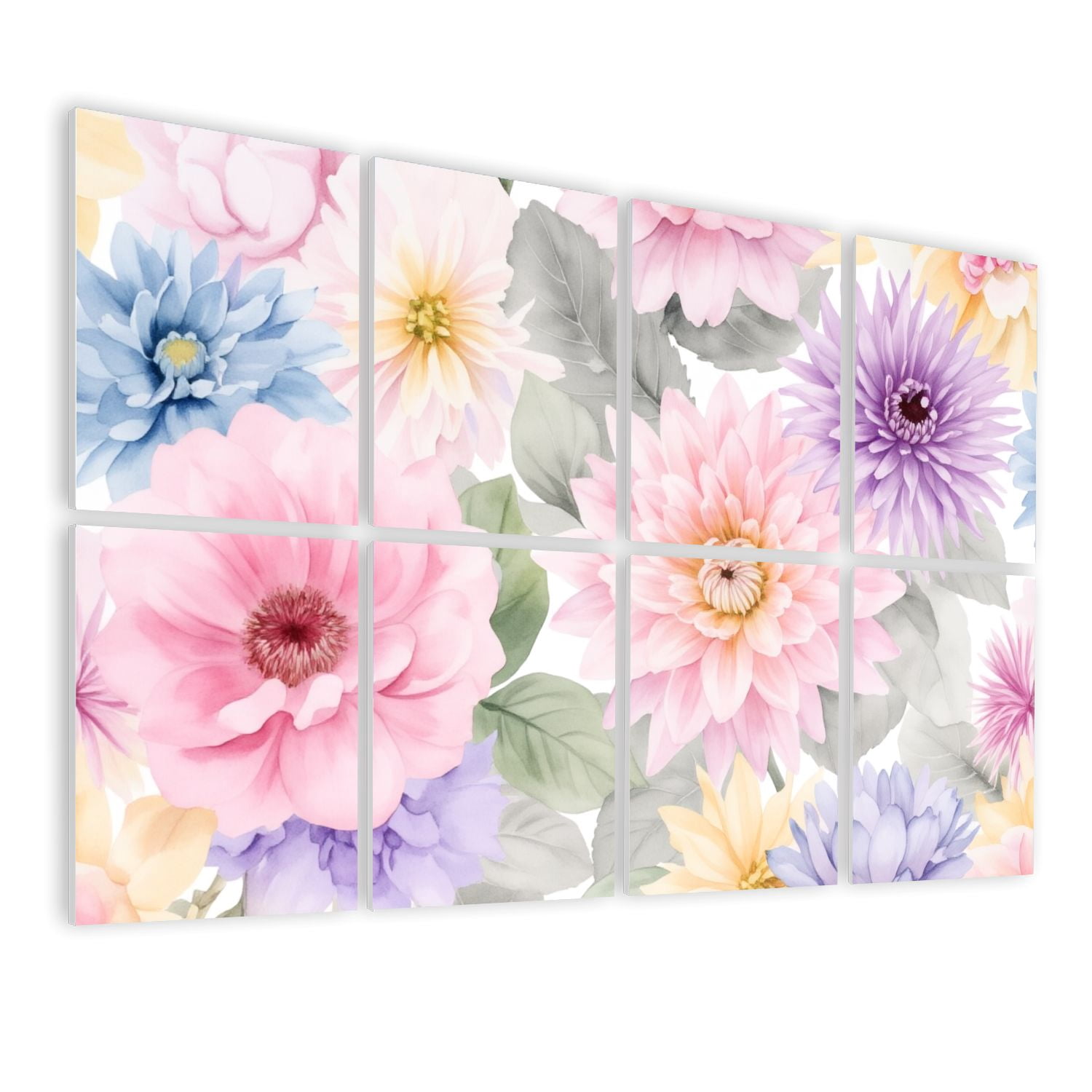 8 Pack Art Acoustic Panels Sound Absorbing Colorful Watercolor Floral Leaves Pastel Flowers Decorative Soundproof Wall Panels Self Adhesive for Nursery Game Room Bedroom 48"x32"