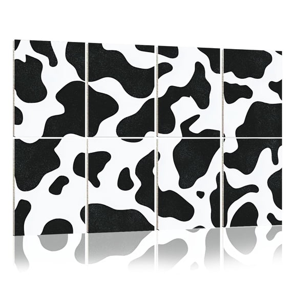 8 Pack Art Acoustic Panels Sound Absorbing Cow skin black white spot Animal Decorative Soundproof Wall Panels Self Adhesive for Nursery Game Room Bedroom 48"x32"