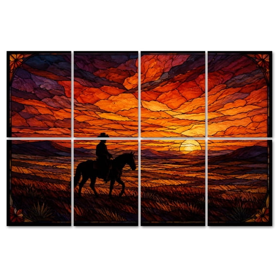 8 Pack Art Acoustic Panels Sound Absorbing Cowboy Horse stained glass sun Mosaic Rustic Western sunset Decorative Soundproof Wall Panels Self Adhesive for Recording Studios Office 48"x32"