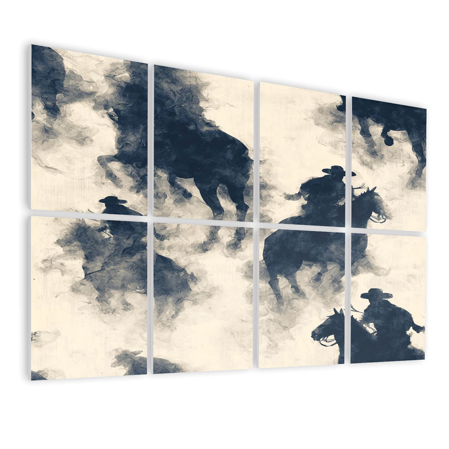 8 Pack Art Acoustic Panels Sound Absorbing Cowboy Riders Misty Desert Decorative Soundproof Wall Panels Self Adhesive for Nursery Game Room Bedroom 48"x32"