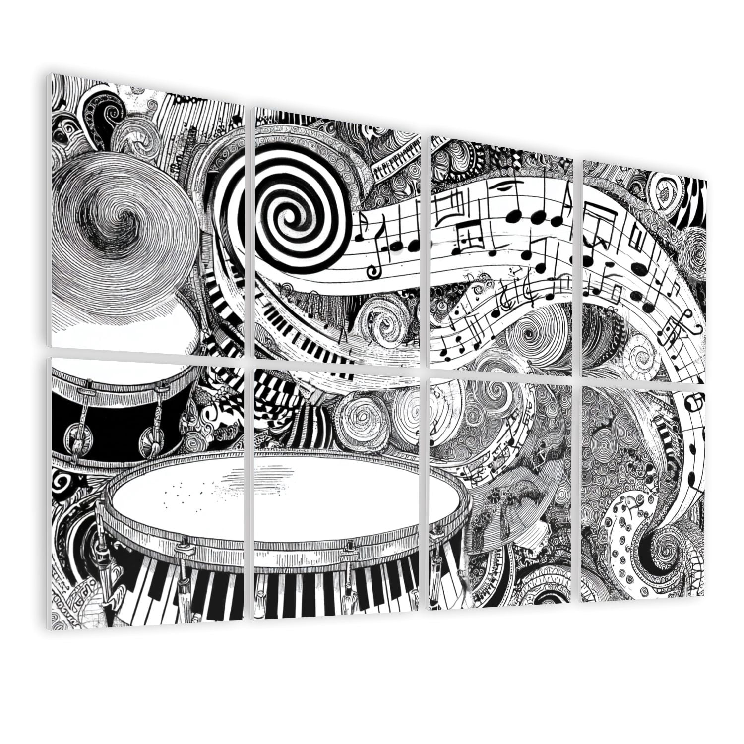 8 Pack Art Acoustic Panels Sound Absorbing Creative Drum Spirals Curves Decorative Soundproof Wall Panels Self Adhesive for Nursery Game Room Bedroom 48"x32"