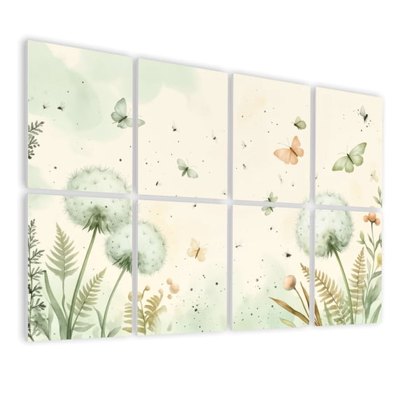 8 Pack Art Acoustic Panels Sound Absorbing Cute Cartoon Dinosaur Playing Colorful Jungle Flowers Butterflies Decorative Soundproof Wall Panels Self Adhesive for Nursery Game Room Bedroom 48"x32"
