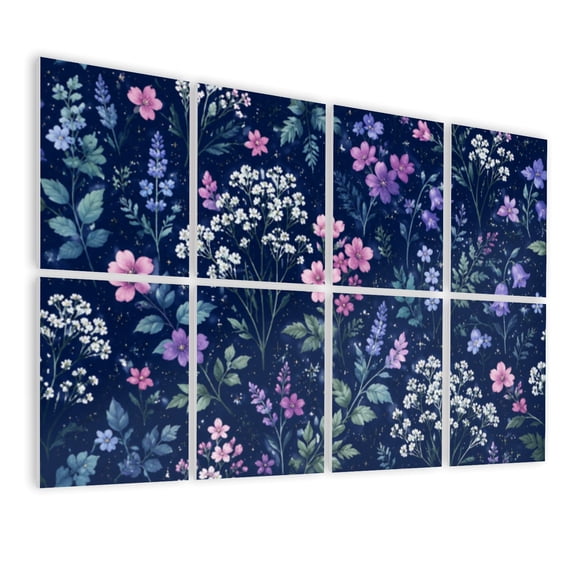 8 Pack Art Acoustic Panels Sound Absorbing Dark Floral Night Garden White Purple Green Wildflowers Decorative Soundproof Wall Panels Self Adhesive for Nursery Game Room Bedroom 48"x32"