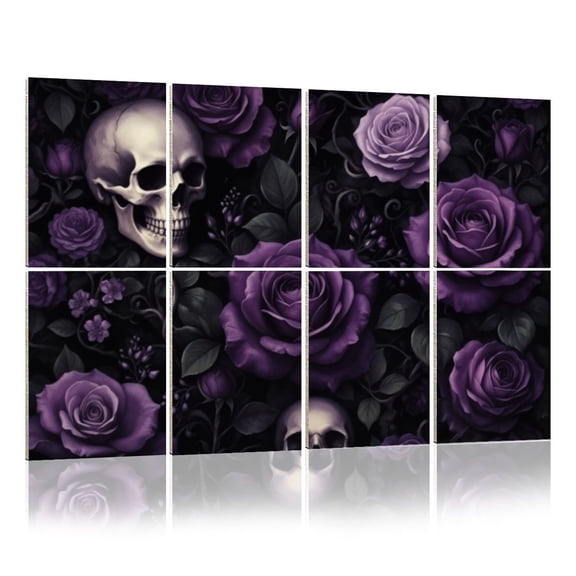 8 Pack Art Acoustic Panels Sound Absorbing Dark Gothic Roses Skulls Purple Floral mystical flowers Decorative Soundproof Wall Panels Self Adhesive for Nursery Game Room Bedroom 48"x32"