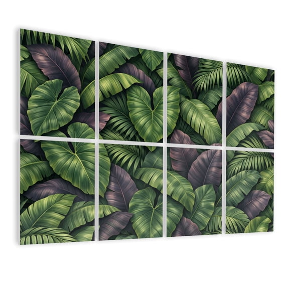 8 Pack Art Acoustic Panels Sound Absorbing Dark Tropical Leaves Green Foliage Decorative Soundproof Wall Panels Self Adhesive for Nursery Game Room Bedroom 48"x32"