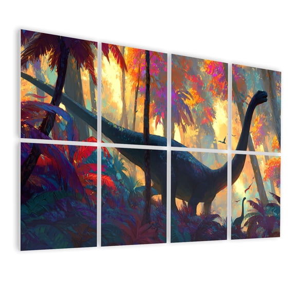 8 Pack Art Acoustic Panels Sound Absorbing Dinosaur Brachiosaurus Rainbow Forest Art Funny Children Kids Decorative Soundproof Wall Panels Self Adhesive for Nursery Boys Room Bedroom 48"x32"