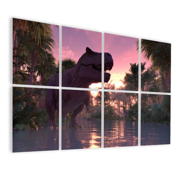 8 Pack Art Acoustic Panels Sound Absorbing Dinosaur Cool Dinosaur Jungle Forest Art Tyrannosaurus Rex Large Decorative Soundproof Wall Panels Self Adhesive for Nursery Boys Room Bedroom 48"x32"