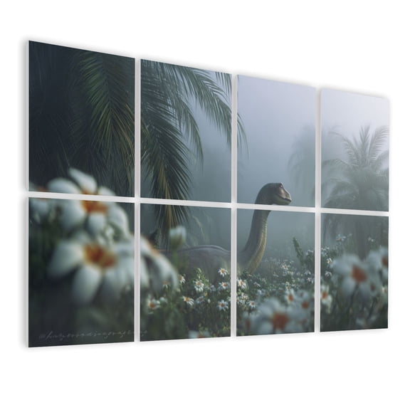 8 Pack Art Acoustic Panels Sound Absorbing Dinosaur Garden Prehistoric Scene Brachiosaurus Dinosaur Tropical Decorative Soundproof Wall Panels Self Adhesive for Nursery Boys Room Bedroom 48"x32"