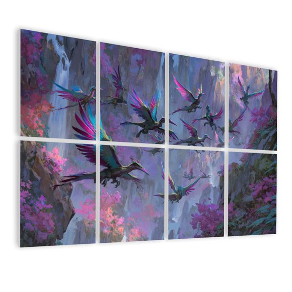 8 Pack Art Acoustic Panels Sound Absorbing Dinosaur Group Primeval Forest Dinosaurs Waterfalls Jungle Birds Decorative Soundproof Wall Panels Self Adhesive for Nursery Boys Room Bedroom 48"x32"