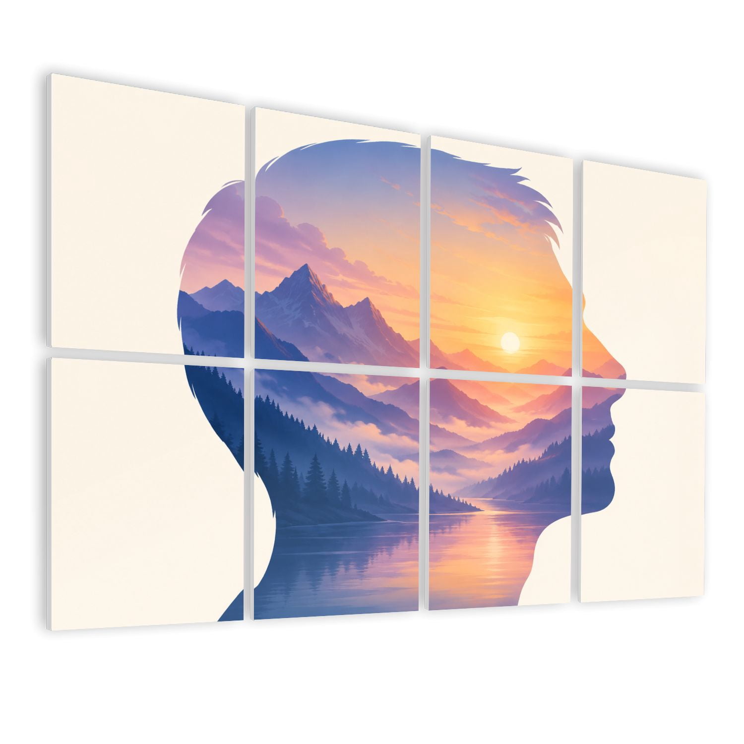 8 Pack Art Acoustic Panels Sound Absorbing Double Exposure Girl Portrait Landscape Decorative Soundproof Wall Panels Self Adhesive for Clinic Hospital 48"x32"