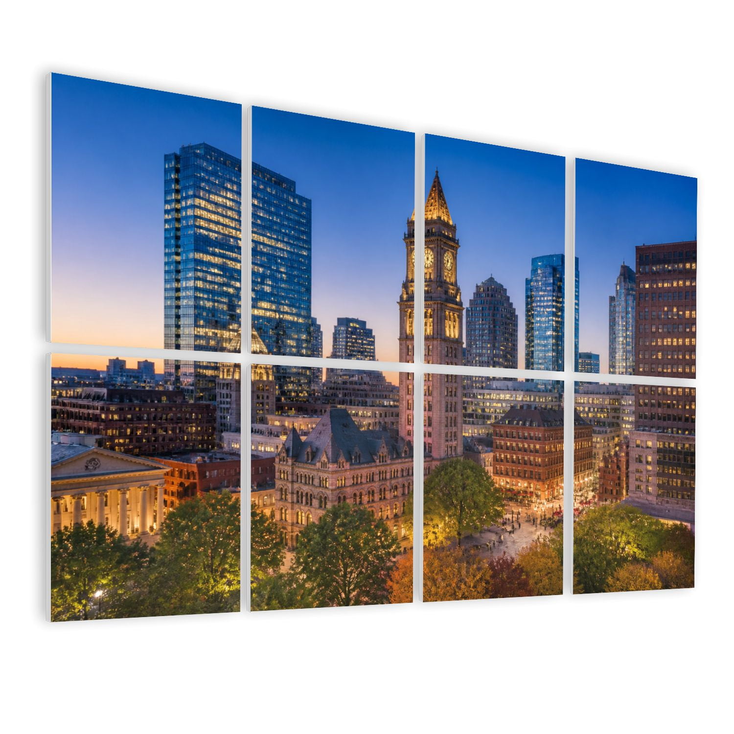 8 Pack Art Acoustic Panels Sound Absorbing Downtown Boston Cityscape Decorative Soundproof Wall Panels Self Adhesive for Nursery Game Room Bedroom 48"x32"