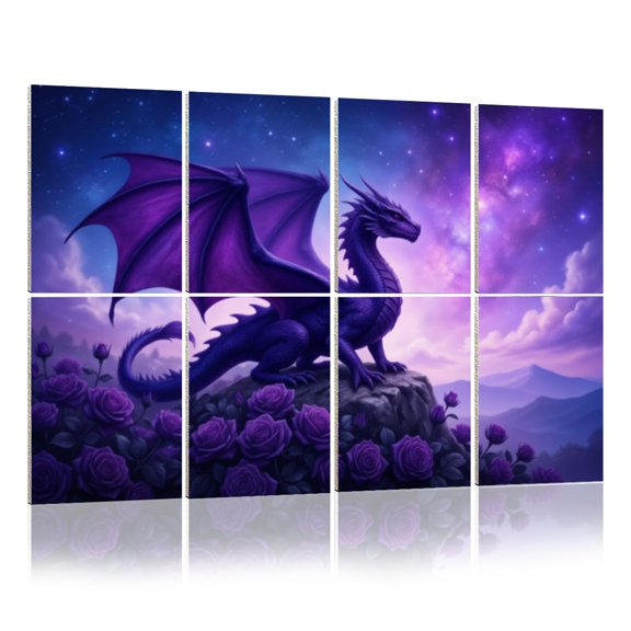8 Pack Art Acoustic Panels Sound Absorbing Dragon Starry Sky Rose Flower Purple Nebula Galaxy Western Decorative Soundproof Wall Panels Self Adhesive for Nursery Game Room Bedroom 48"x32"