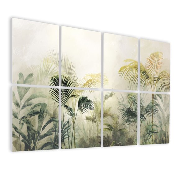 8 Pack Art Acoustic Panels Sound Absorbing Dreamy Abstract Palm Leaves Soft Fog Ink Details Decorative Soundproof Wall Panels Self Adhesive for Nursery Game Room Bedroom 48"x32"