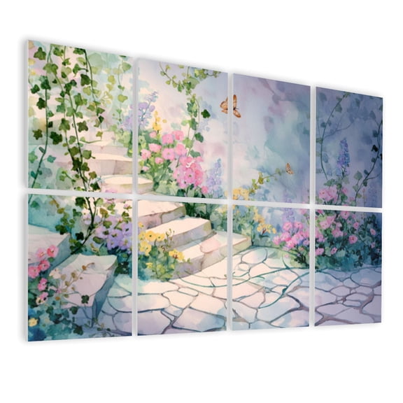 8 Pack Art Acoustic Panels Sound Absorbing Dreamy Cobblestone Pathway Art Butterflies Ivy Floral vintage Decorative Soundproof Wall Panels Self Adhesive for Nursery Game Room Bedroom 48"x32"