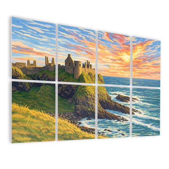 8 Pack Art Acoustic Panels Sound Absorbing Dunluce Castle cliff Bushmills sunset Decorative Soundproof Wall Panels Self Adhesive for Nursery Game Room Bedroom 48"x32"