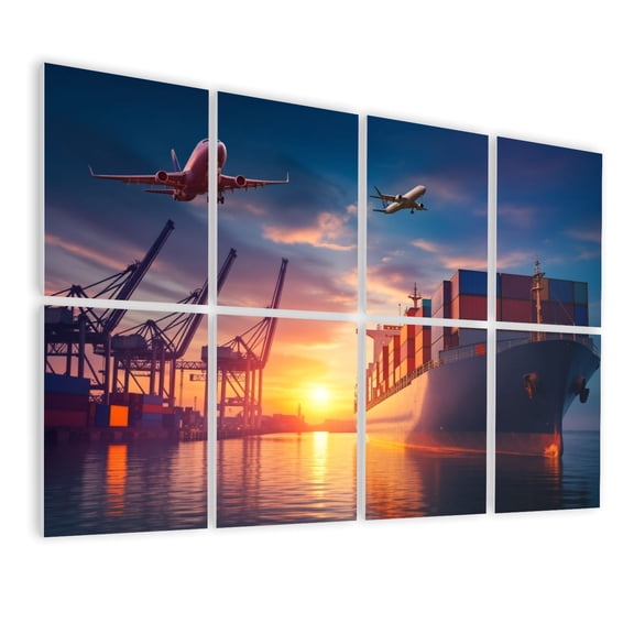 8 Pack Art Acoustic Panels Sound Absorbing Dynamic Transportation Logistics Cargo Plane Container Cargo Ship Decorative Soundproof Wall Panels Self Adhesive for Nursery Game Room Bedroom 48"x32"