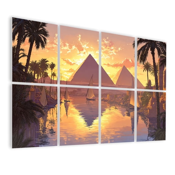 8 Pack Art Acoustic Panels Sound Absorbing Egyptian Pyramids Sunset Nile River Sailing Boats Decorative Soundproof Wall Panels Self Adhesive for Studios Home Offices 48"x32"
