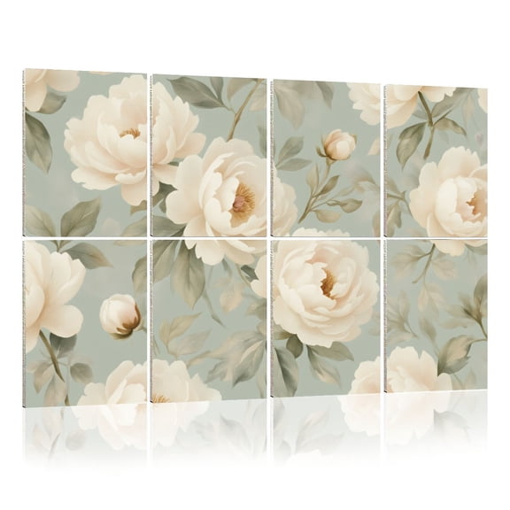 8 Pack Art Acoustic Panels Sound Absorbing Elegant Cream Peach Peony Floral Green Decorative Soundproof Wall Panels Self Adhesive for Nursery Game Room Bedroom 48"x32"