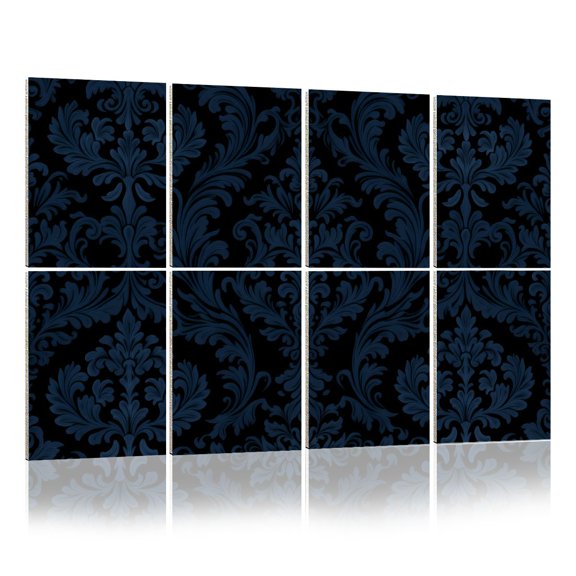 8 Pack Art Acoustic Panels Sound Absorbing Elegant Dark Blue Baroque Damask Ornate Floral Details Decorative Soundproof Wall Panels Self Adhesive for Nursery Game Room Bedroom 48"x32"